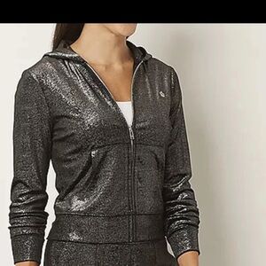JUICY By Juicy Couture Black Metallic Silver Hooded Full Zip Sweatshirt Small